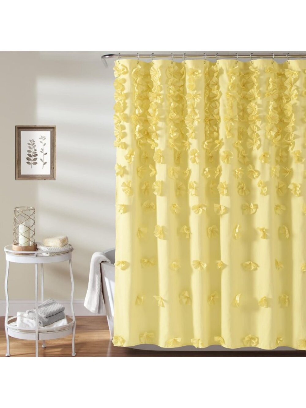 Chic Yellow Bow Shower Curtain 72" x 72" - Cottage Core Bathroom Decor - Fabric